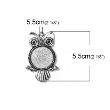 Support Pendentif Hibou Argenté pour Cabochon 25mm