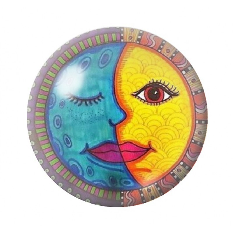 Cabochon en Verre Illustré Soleil Lune 12 à 25mm