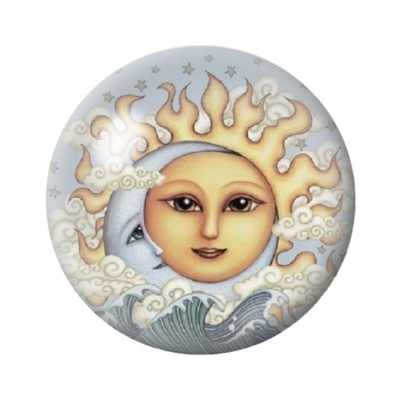 Cabochon en Verre Illustré Soleil Lune 12 à 25mm