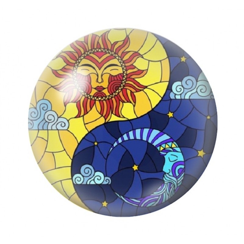 Cabochon en Verre Illustré Soleil Lune Yin Yang 12 à 25mm