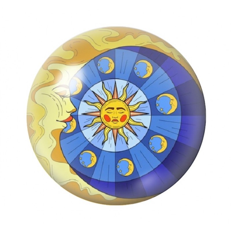 Cabochon en Verre Illustré Soleil Lune 12 à 25mm
