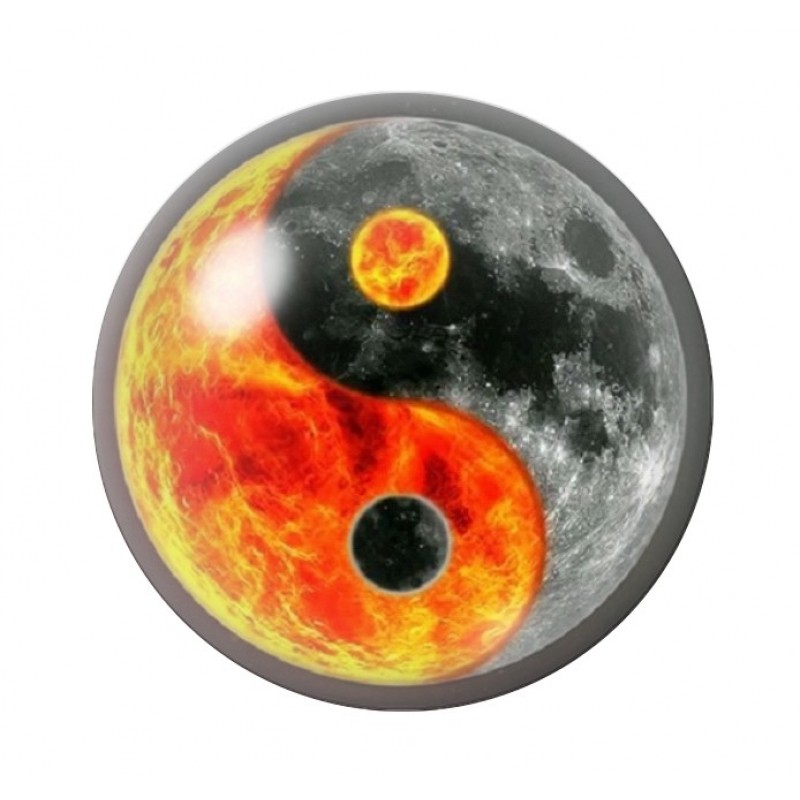 Cabochon en Verre Illustré Soleil Lune Yin Yang 12 à 25mm