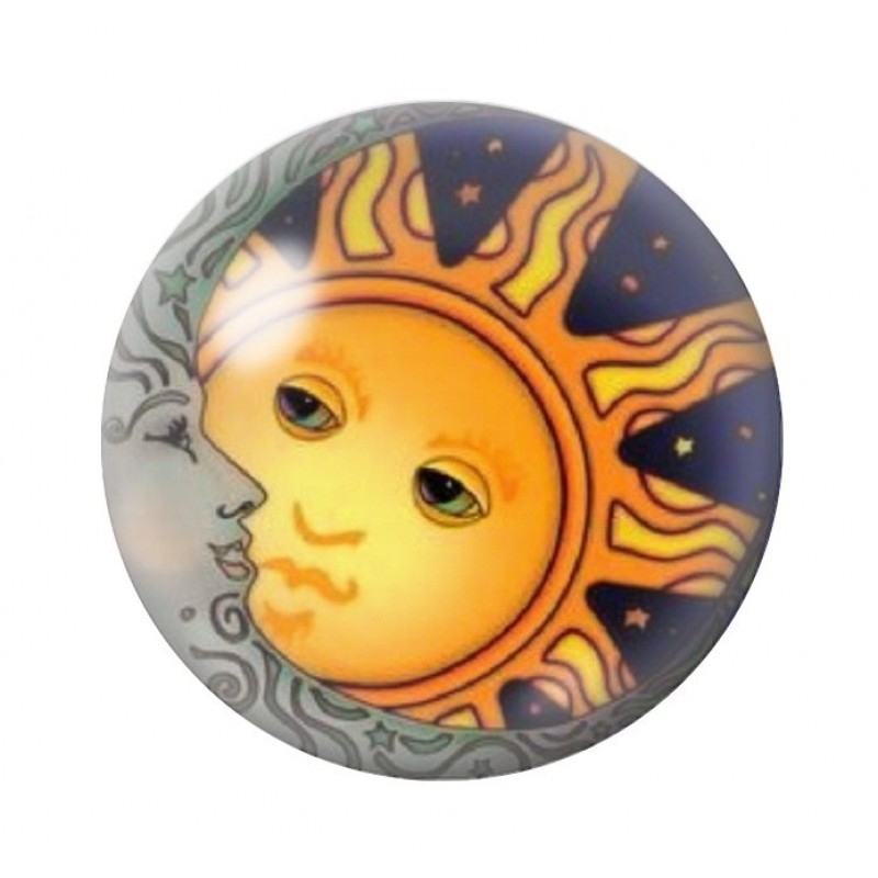 Cabochon en Verre Illustré Soleil Lune 12 à 25mm