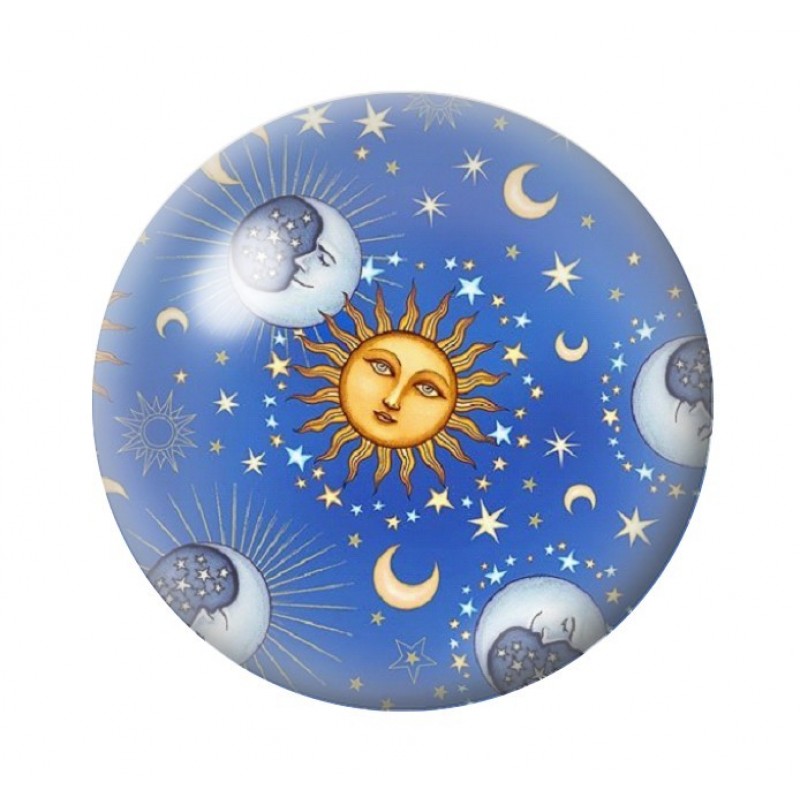 Cabochon en Verre Illustré Soleil Lune 12 à 25mm