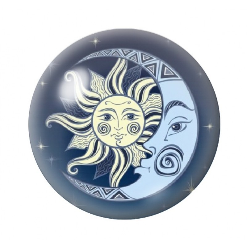 Cabochon en Verre Illustré Soleil Lune 12 à 25mm