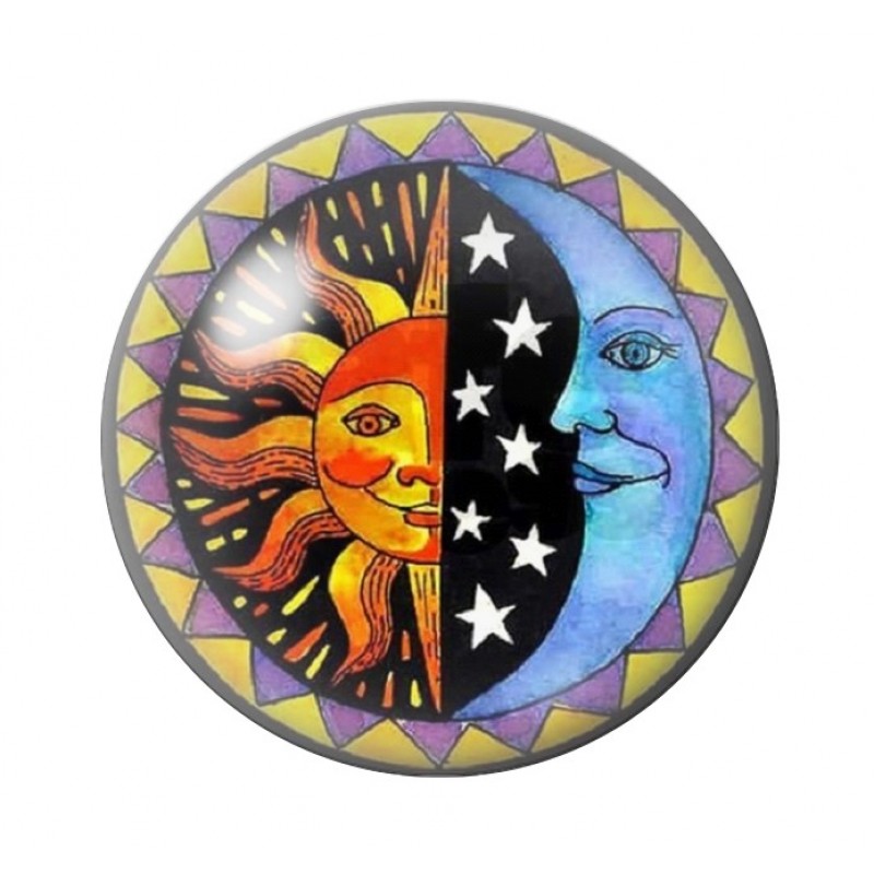 Cabochon en Verre Illustré Soleil Lune 12 à 25mm