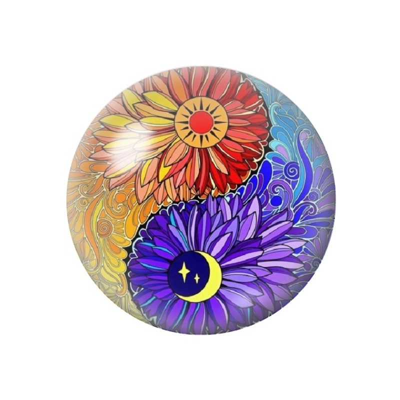 Cabochon en Verre Illustré Soleil Lune Yin Yang 12 à 25mm
