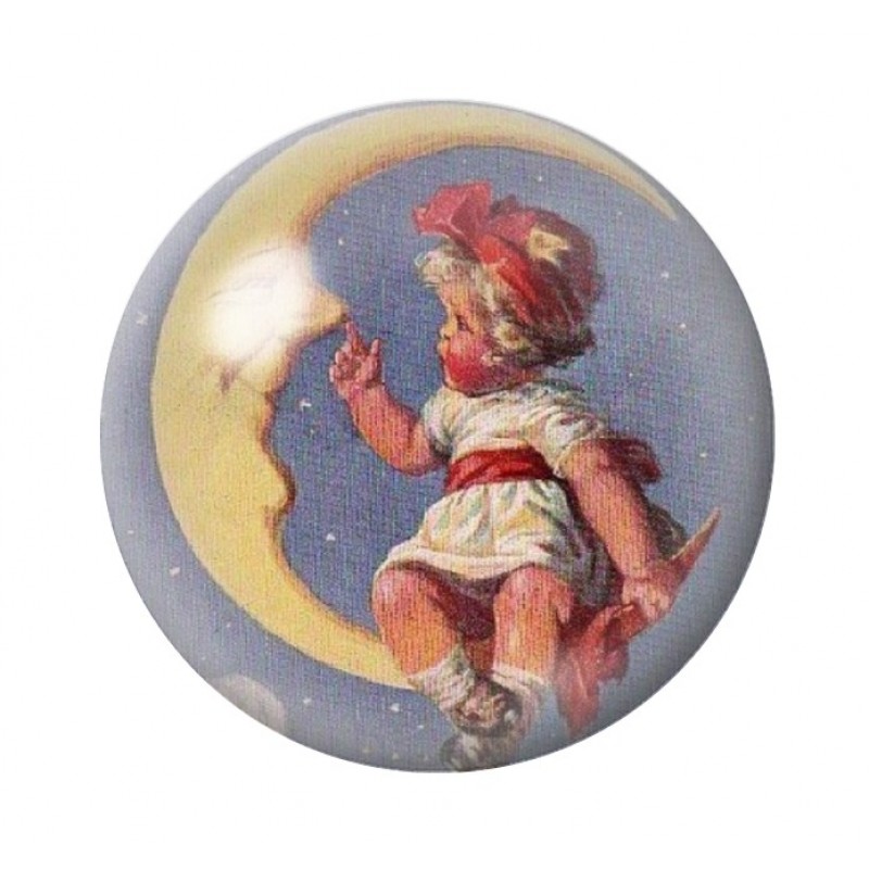 Cabochon en Verre Illustré Lune Enfant Vintage 12 à 25mm