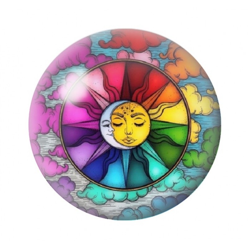 Cabochon en Verre Illustré Soleil Lune 12 à 25mm