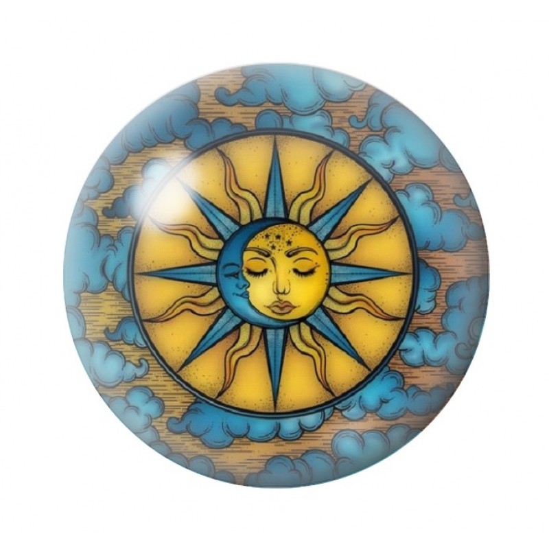 Cabochon en Verre Illustré Soleil Lune 12 à 25mm
