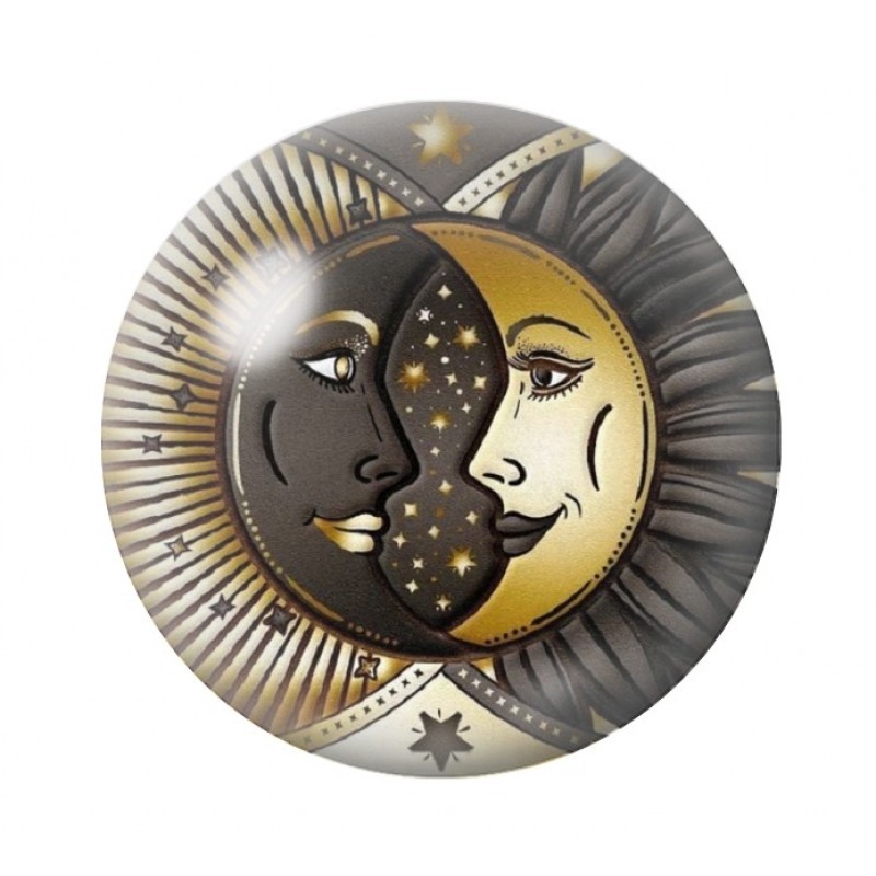 Cabochon en Verre Illustré Soleil Lune 12 à 25mm