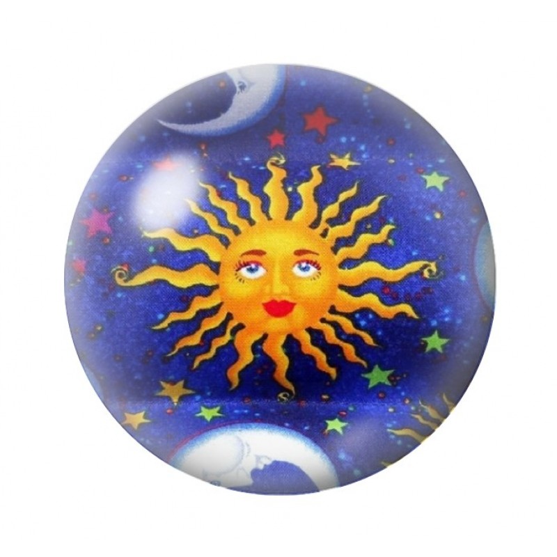 Cabochon en Verre Illustré Soleil Lune 12 à 25mm