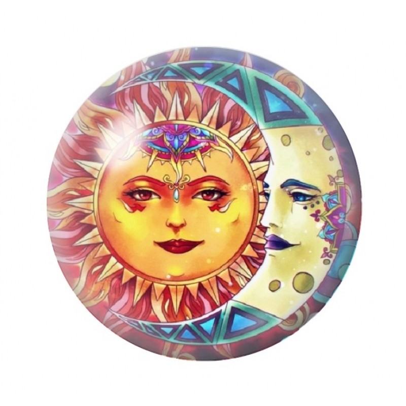 Cabochon en Verre Illustré Soleil Lune 12 à 25mm
