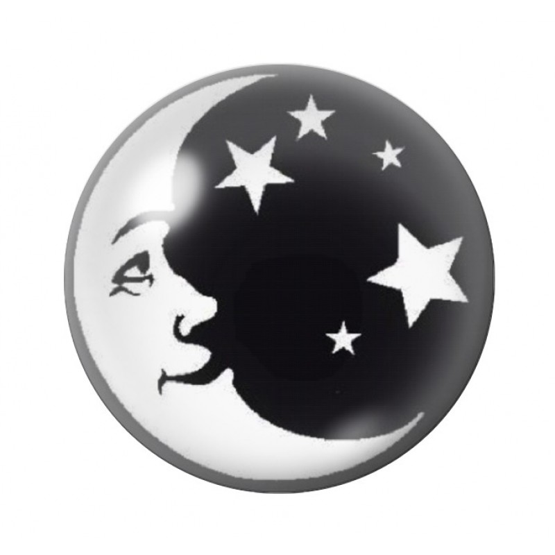 Cabochon en Verre Illustré Lune Etoiles 12 à 25mm