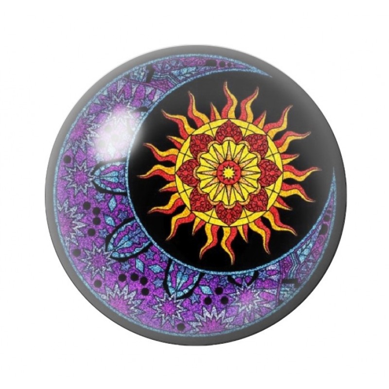 Cabochon en Verre Illustré Soleil Lune 12 à 25mm