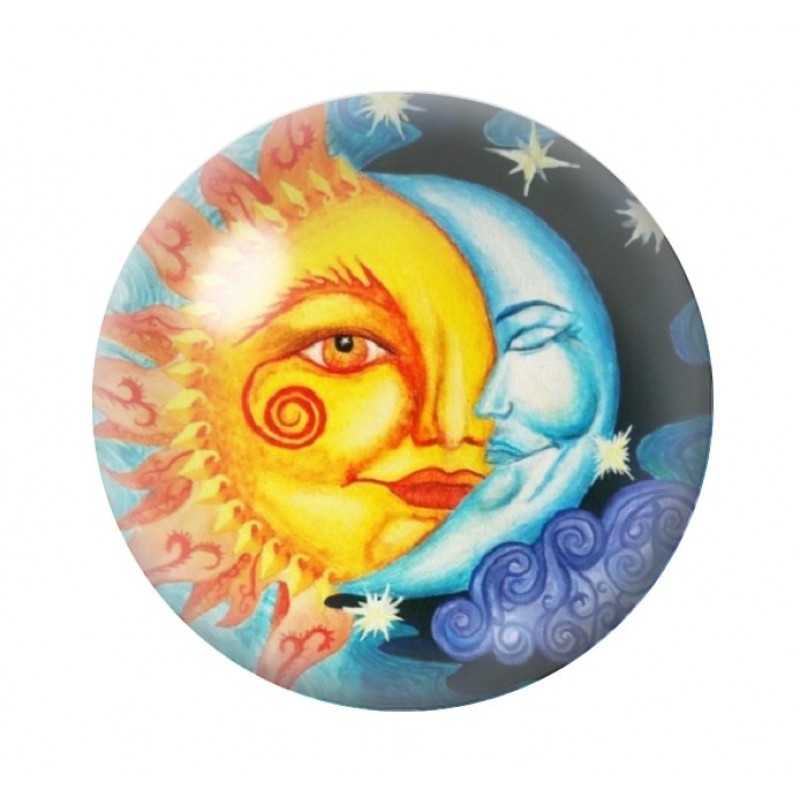 Cabochon en Verre Illustré Soleil Lune 12 à 25mm