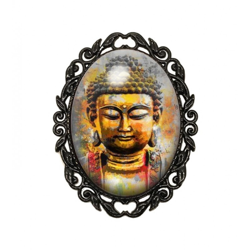 Broche Noire avec Cabochon en Verre Bouddha Spiritualité