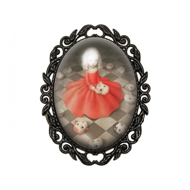 Broche Noire avec Cabochon en Verre Petite Fille Masques