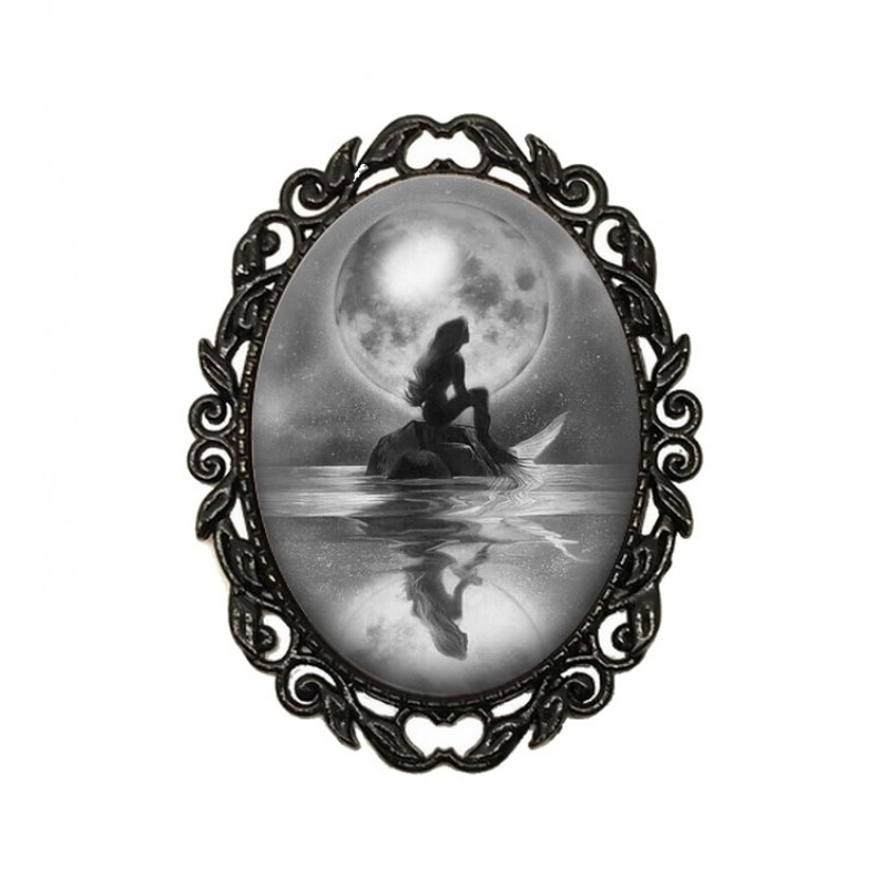 Broche Noire avec Cabochon en Verre La Petite Sirène Princesse