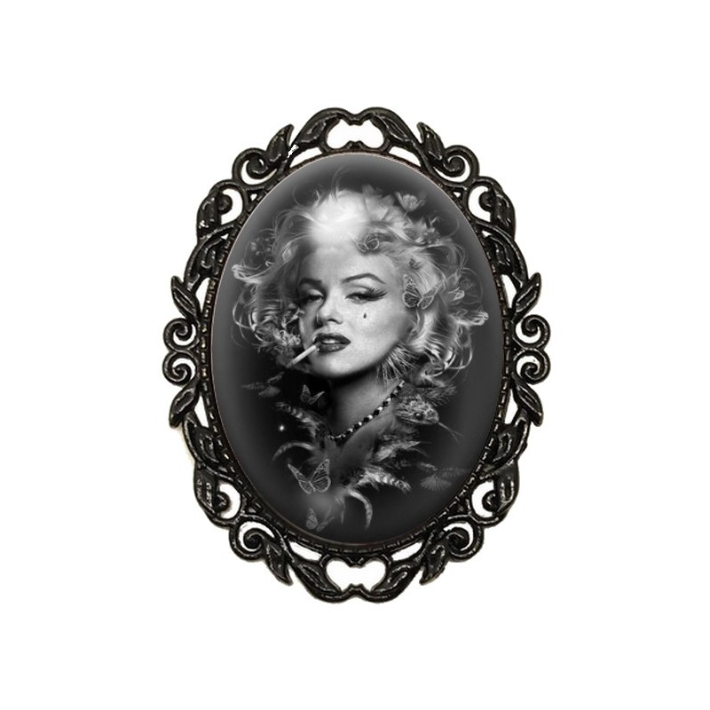 Broche Noire avec Cabochon en Verre Marilyn Monroe