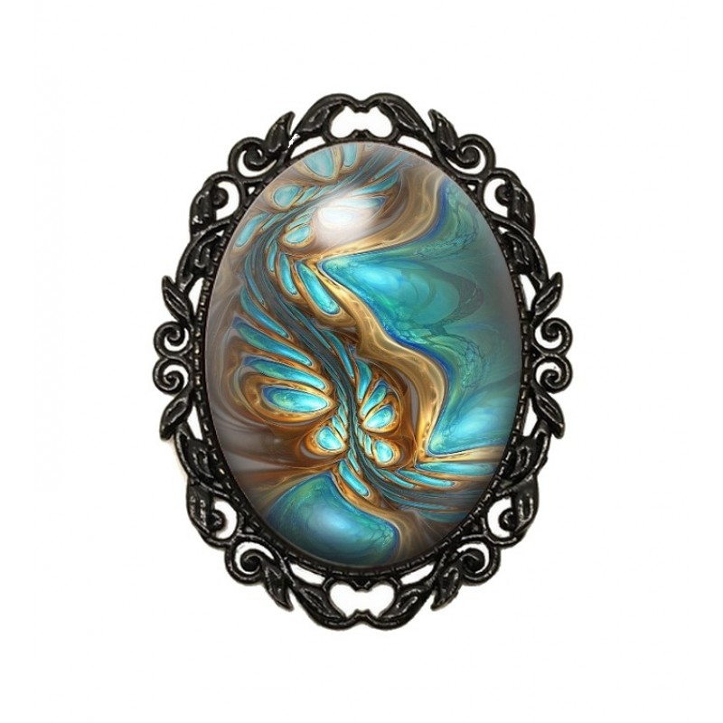 Broche Noire avec Cabochon en Verre Fantaisie