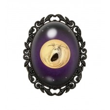 Broche Noire avec Cabochon en Verre Lune Cadeau Anniversaire, Noël, Fête des Mères