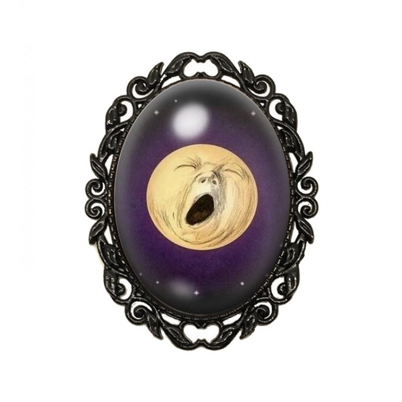 Broche Noire avec Cabochon en Verre Lune