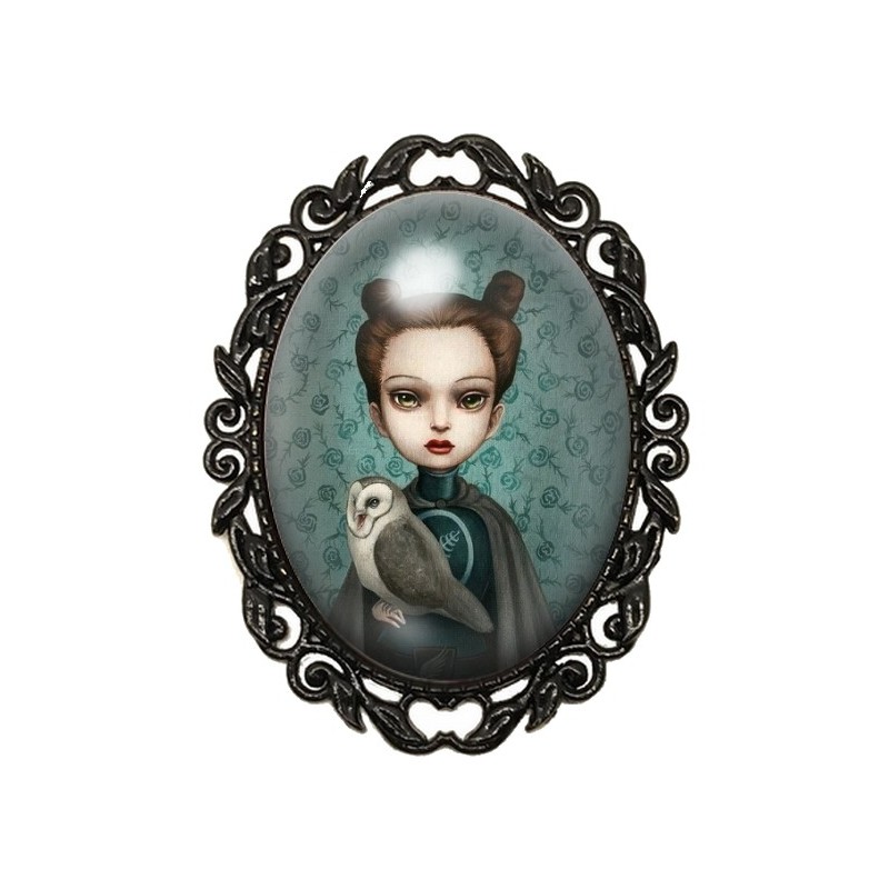 Broche Noire avec Cabochon en Verre Les Contes Macabres