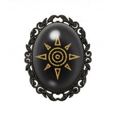 Broche Noire avec Cabochon en Verre Soleil Spiritualité Cadeau Anniversaire, Noël, Fête des Mères