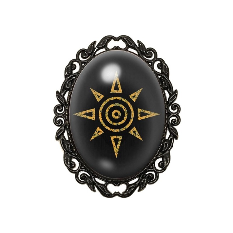 Broche Noire avec Cabochon en Verre Soleil Spiritualité