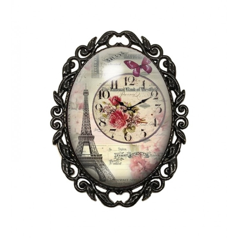 Broche Noire avec Cabochon en Verre Tour Eiffel Vintage
