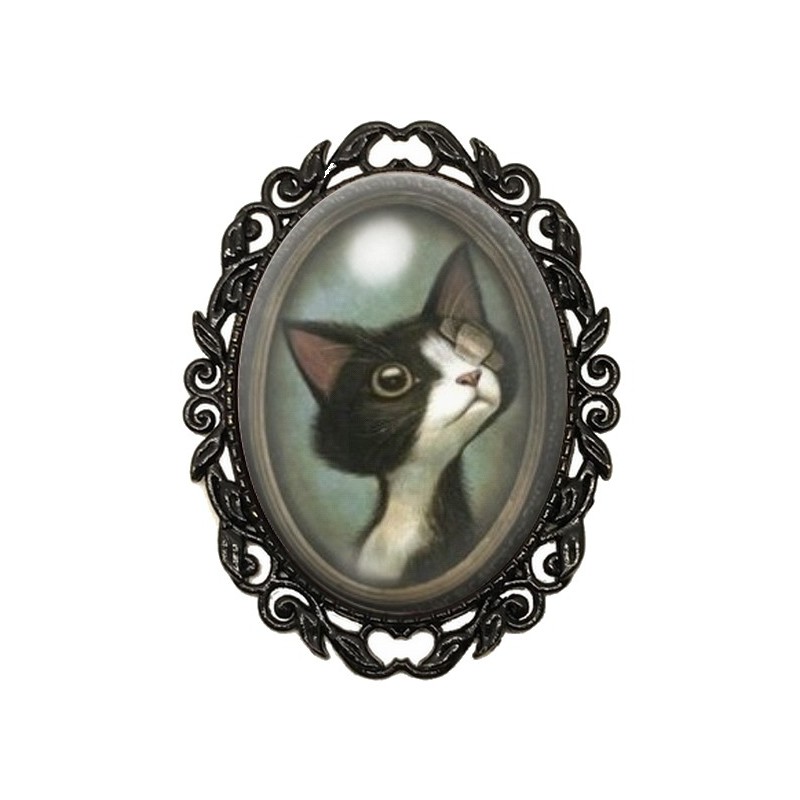Broche Noire avec Cabochon en Verre Les Contes Macabres