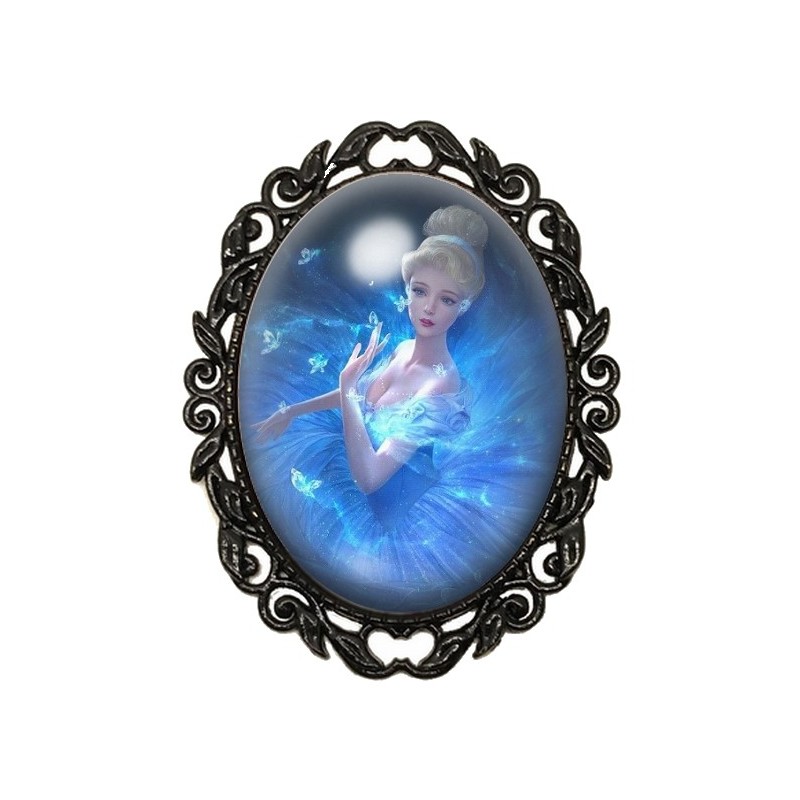 Broche Noire avec Cabochon en Verre Cendrillon Princesse