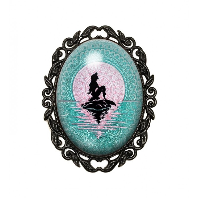 Broche Noire avec Cabochon en Verre La Petite Sirène Princesse