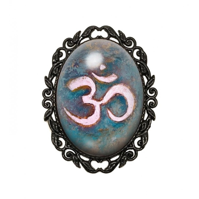 Broche Noire avec Cabochon en Verre Ohm Spiritualité