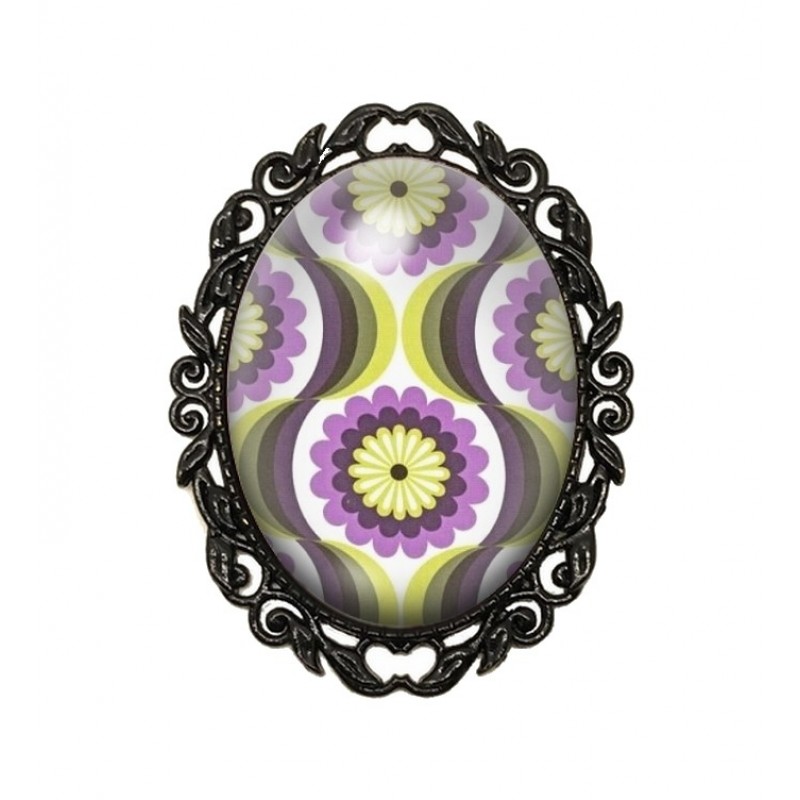 Broche Noire avec Cabochon en Verre Rétro