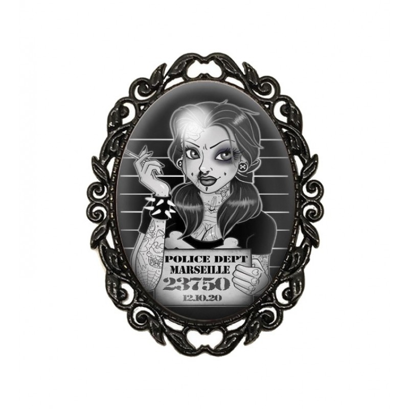Broche Noire avec Cabochon en Verre Belle Coupable