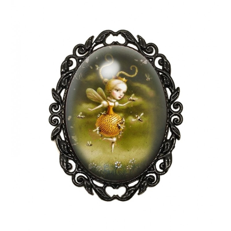 Broche Noire avec Cabochon en Verre Petite Fille Abeille