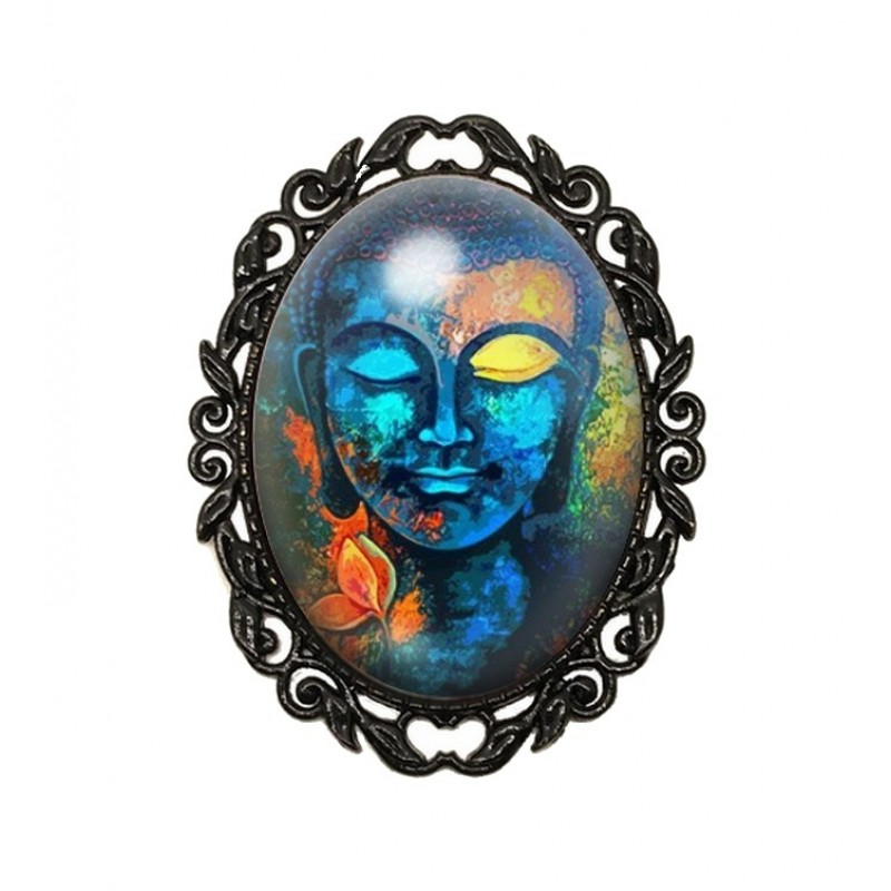 Broche Noire avec Cabochon en Verre Bouddha Spiritualité