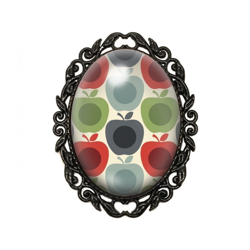 Broche Noire avec Cabochon en Verre Rétro