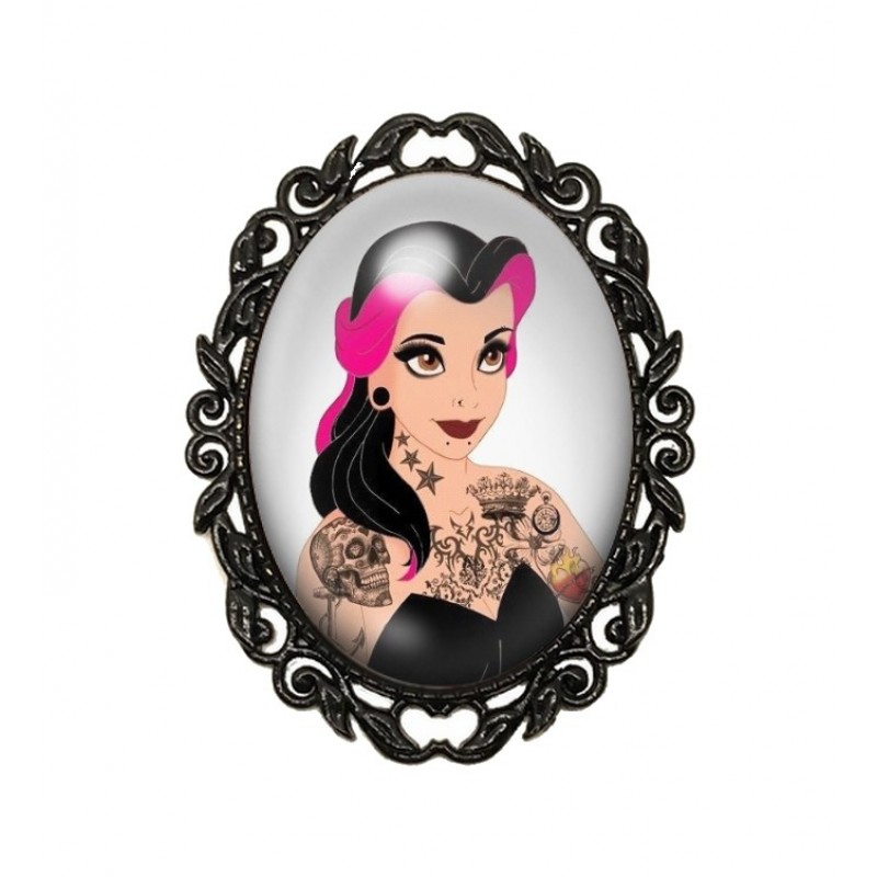 Broche Noire avec Cabochon en Verre Belle Princesse Gothique