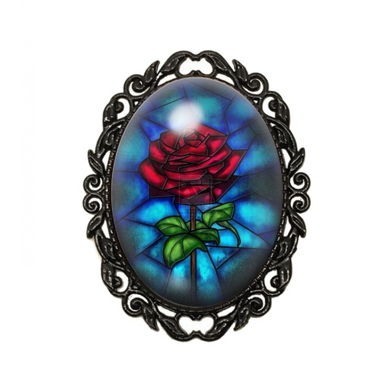 Broche Noire avec Cabochon en Verre Rose Belle Princesse