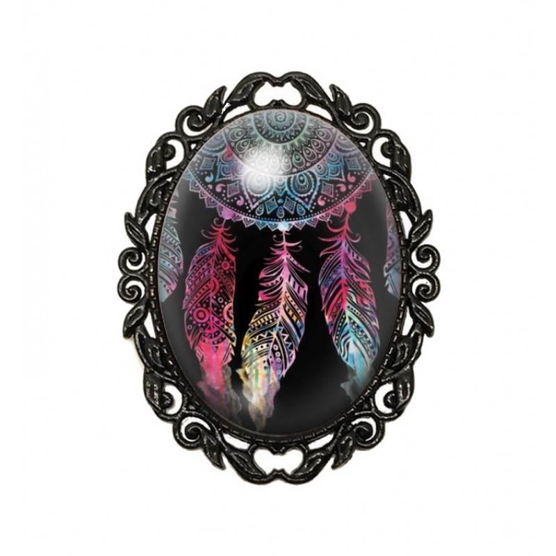 Broche Noire avec Cabochon en Verre Attrape-rêves