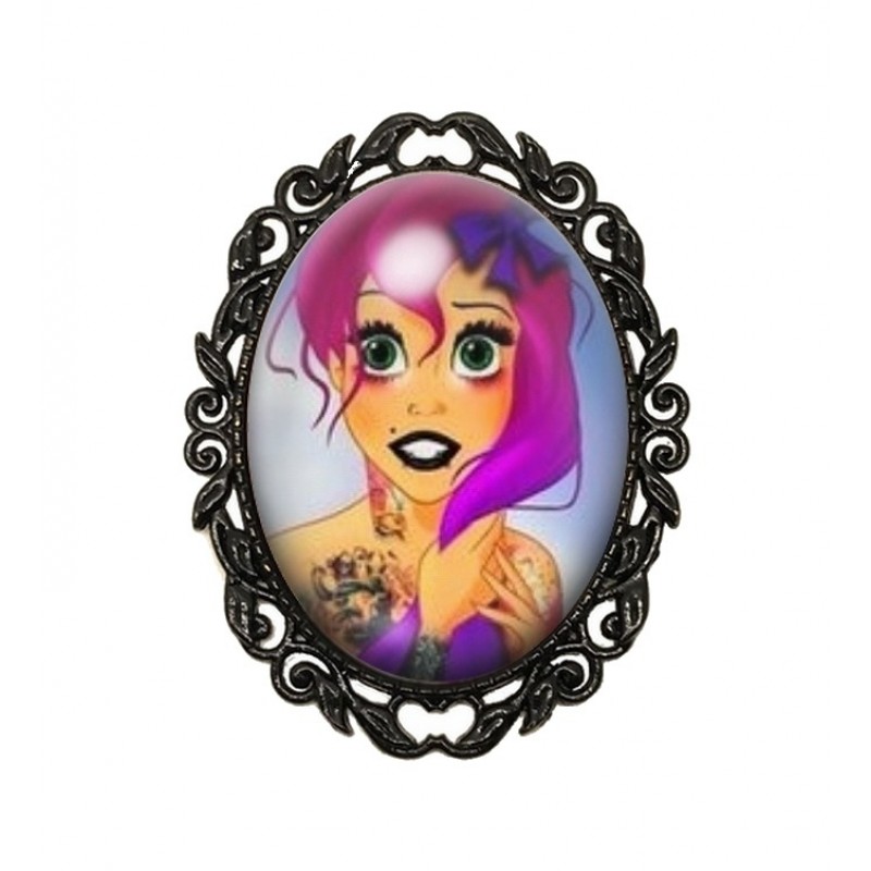 Broche Noire avec Cabochon en Verre Ariel Gothique