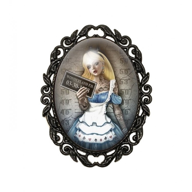 Broche Noire avec Cabochon en Verre Alice Coupable