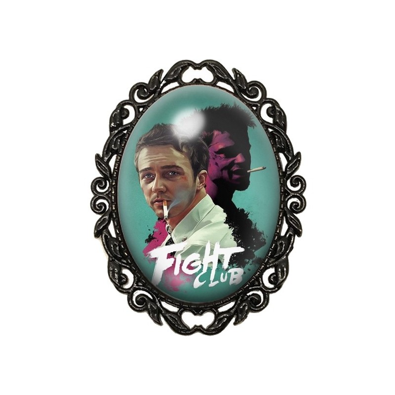 Broche Noire avec Cabochon en Verre Fight Club
