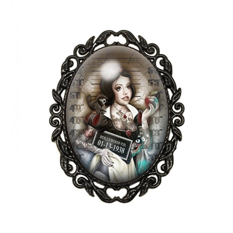 Broche Noire avec Cabochon en Verre Blanche-Neige Coupable
