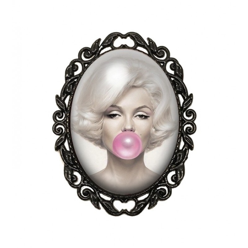 Broche Noire avec Cabochon en Verre Marilyn Monroe