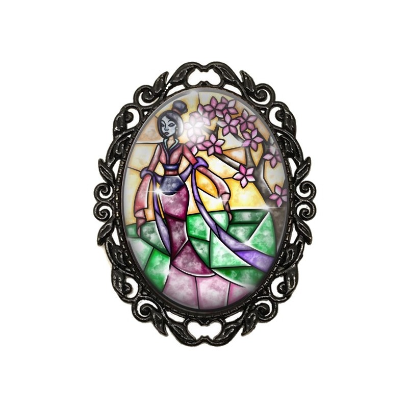 Broche Noire avec Cabochon en Verre Mulan