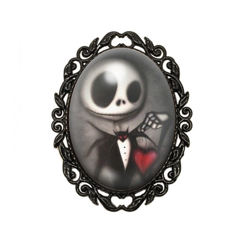 Broche Noire avec Cabochon en Verre Jack Gothique
